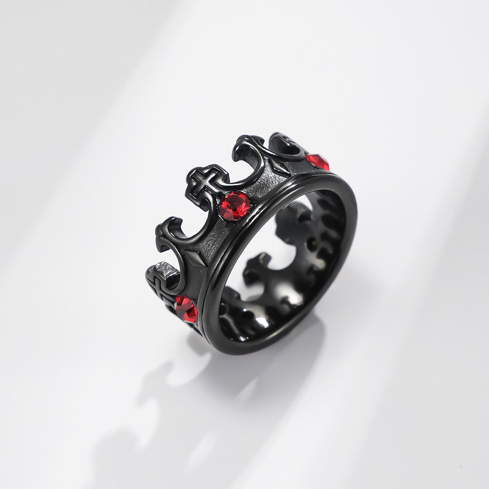 Red Zircon Crown Ring Unisex Retro Gothic Stainless Steel Titanium Band Planderful Everyday Genie