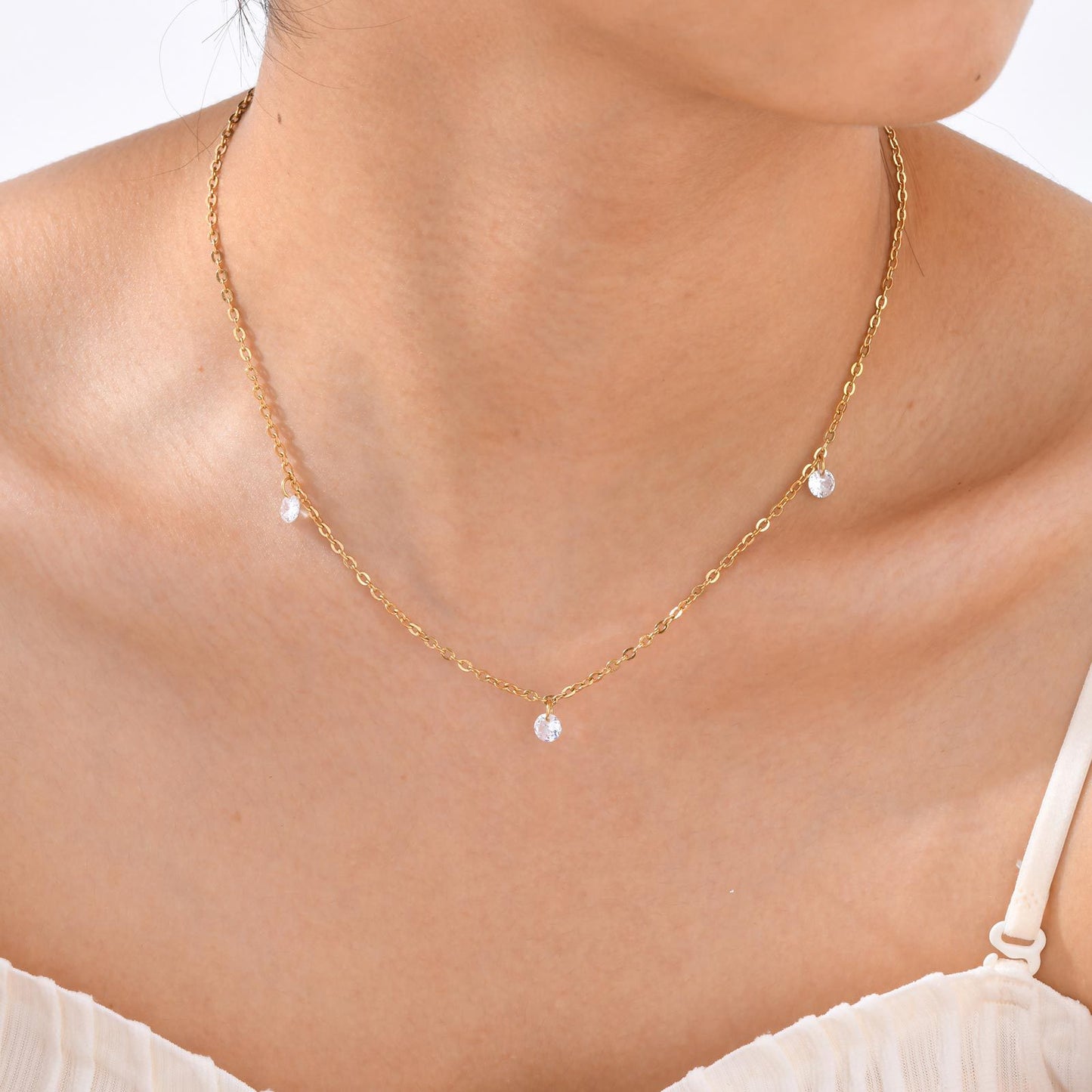 Ladies Titanium Steel Necklace with Stainless White Zircon