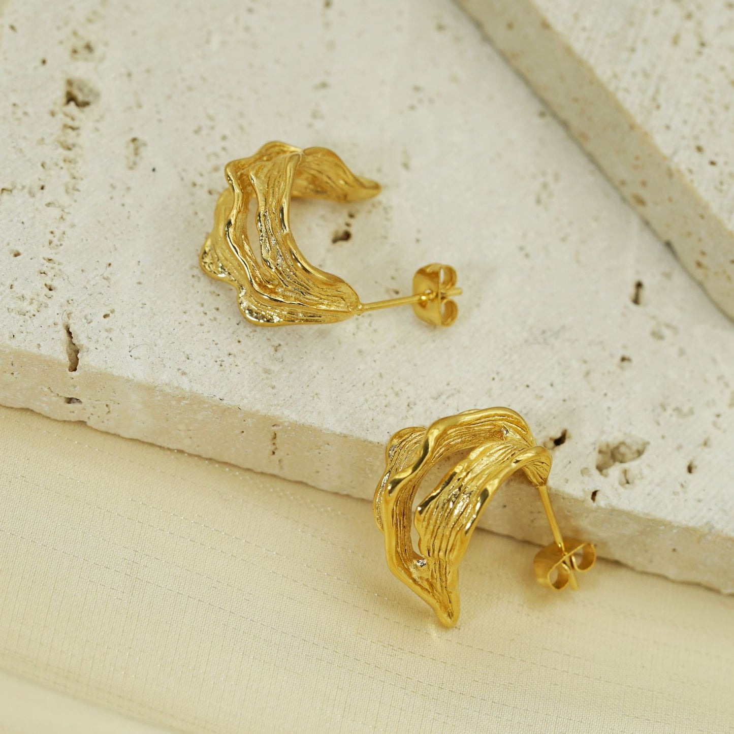 Planderful Stainless Steel Earrings With Irregular Pleated Texture Gold Plated Luxury Statement For Bold Women