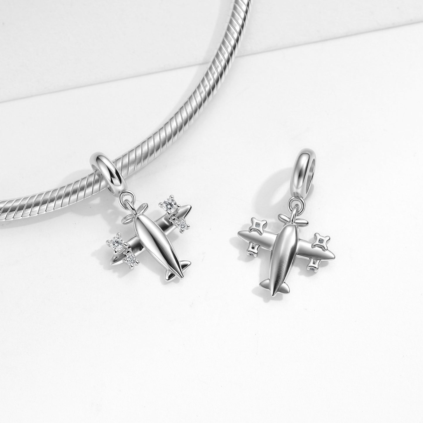 Planderful Jewelry Sterling Silver Pendant Zircon Aircraft Necklace Everyday Style