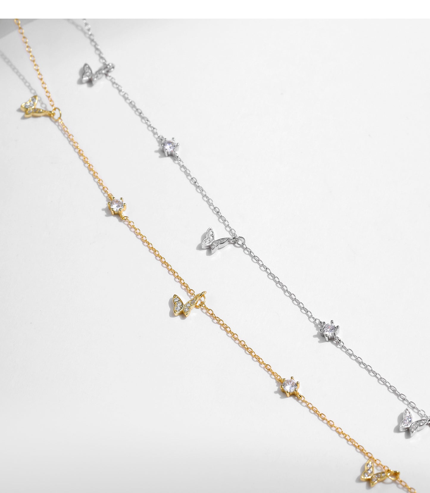 Planderful Everyday Genie S925 Sterling Silver Butterfly Dance Necklace – Cute Shiny Full Zircon Collarbone Chain