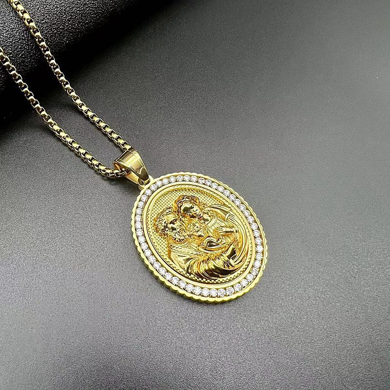 Zircon Necklace – Statement Stainless Steel Gold-Plated Jesus Father And Son Pendant
