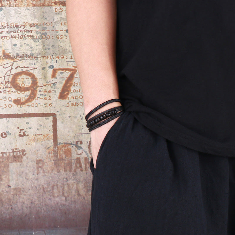 Planderful Premium Stainless Steel Leather Bracelet For Men