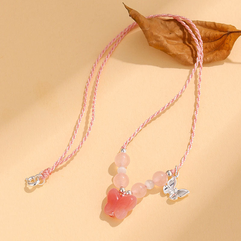 Rose Quartz Agate Butterfly Cat's Eye Necklace