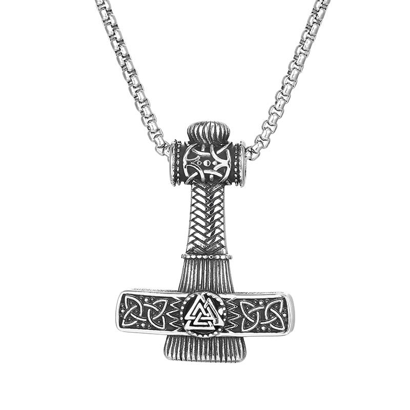 Personalized Viking Thor's Hammer Pendant for Men - Retro European and American Stainless Steel Accessories