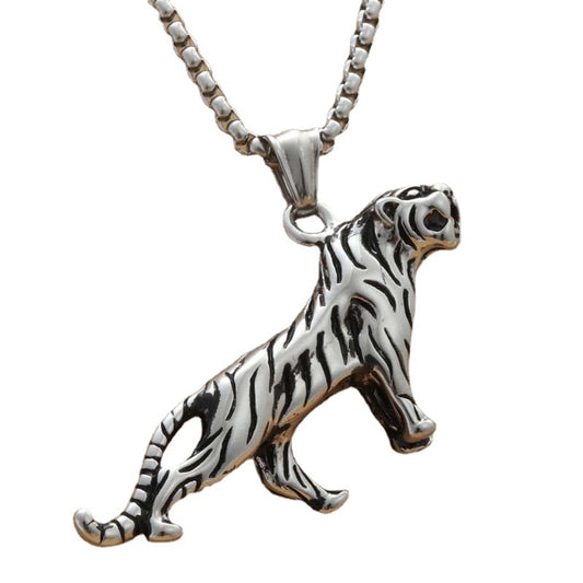 Titanium Steel Tiger Pendant Necklace - Punk Style Retro Beast Jewelry for Men