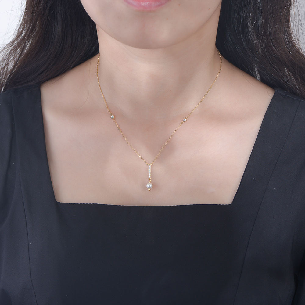 Style Geometric Fringed Pearl Necklace Sense S925 Sterling Silver Zircon