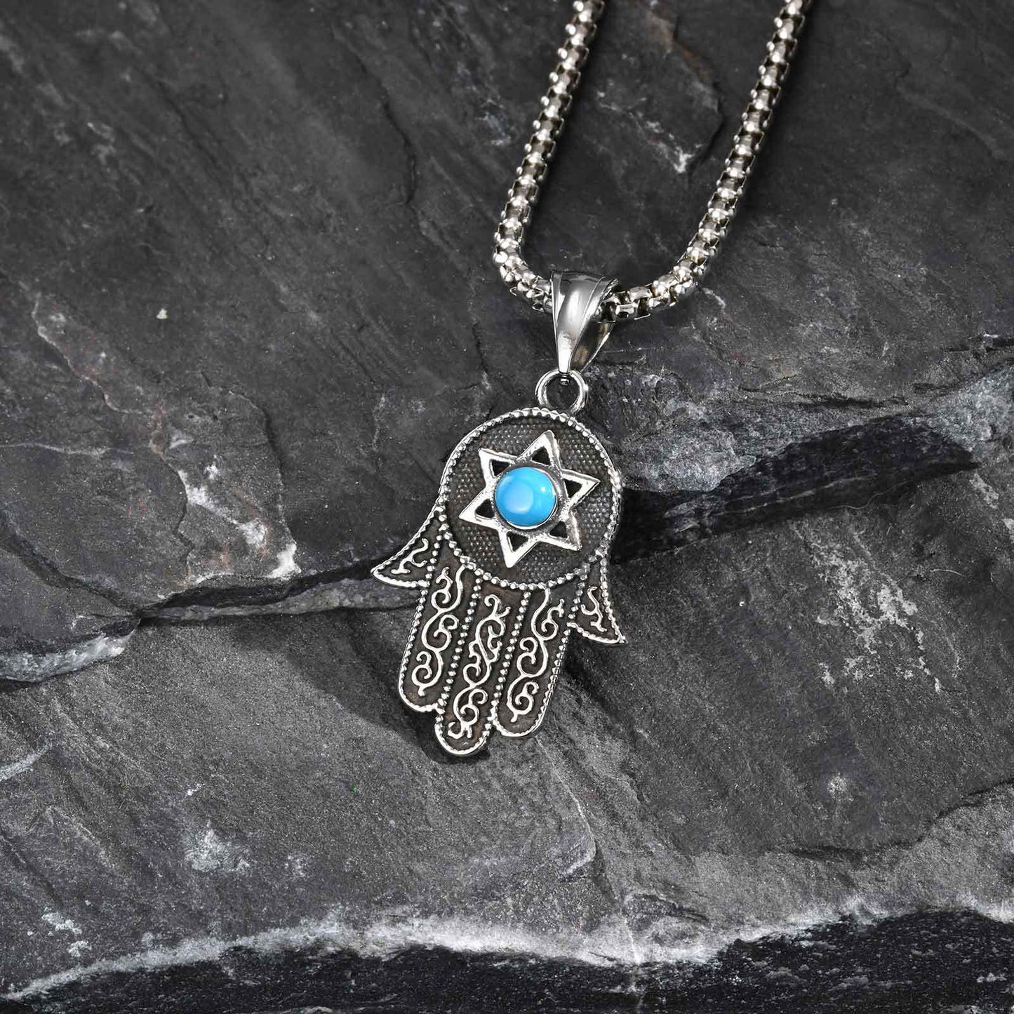 Planderful Stainless Necklace Men Hexagram Fatima Pendant