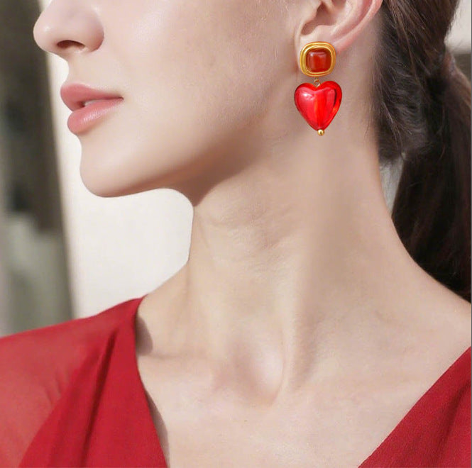 Rust Steel Retro Glazed Love Gold Expansion Love Earrings