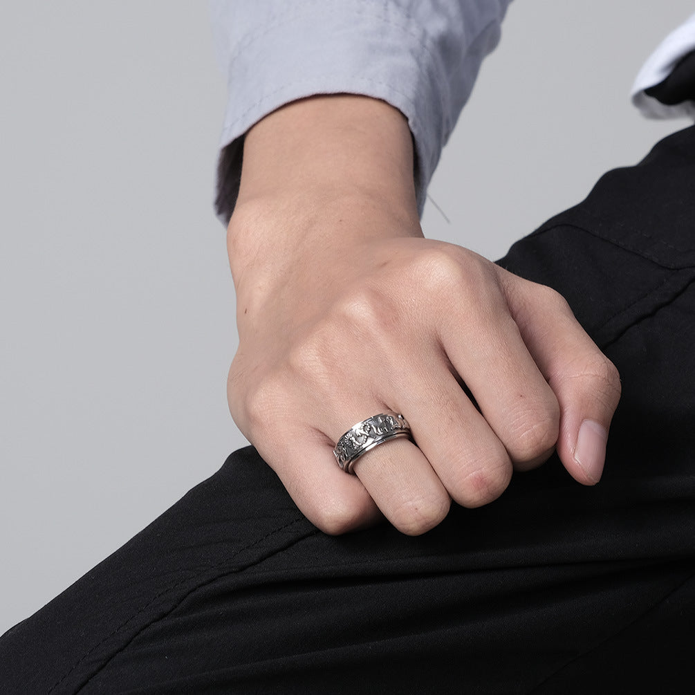 Copyright Registration Ancient Egyptian Symbol Titanium Steel Rotating Ring for Men