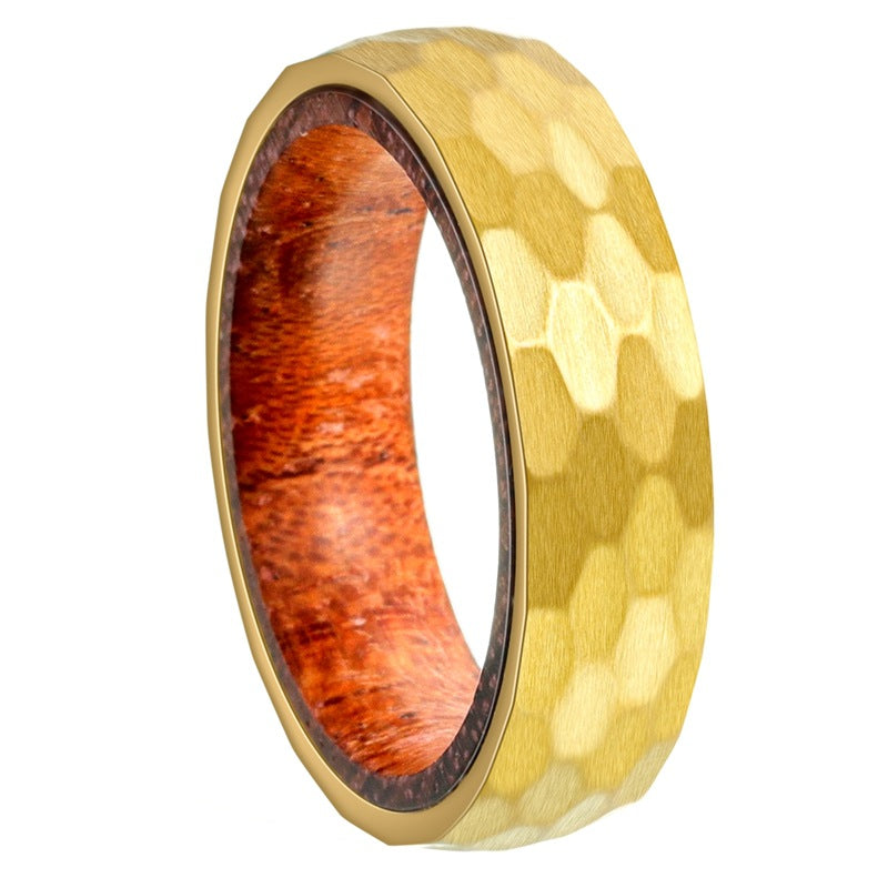 Planderful Everyday Genie Premium Couple Rings Titanium Hammered Outer Ring Solid Wood Inlay Unisex Wedding Band