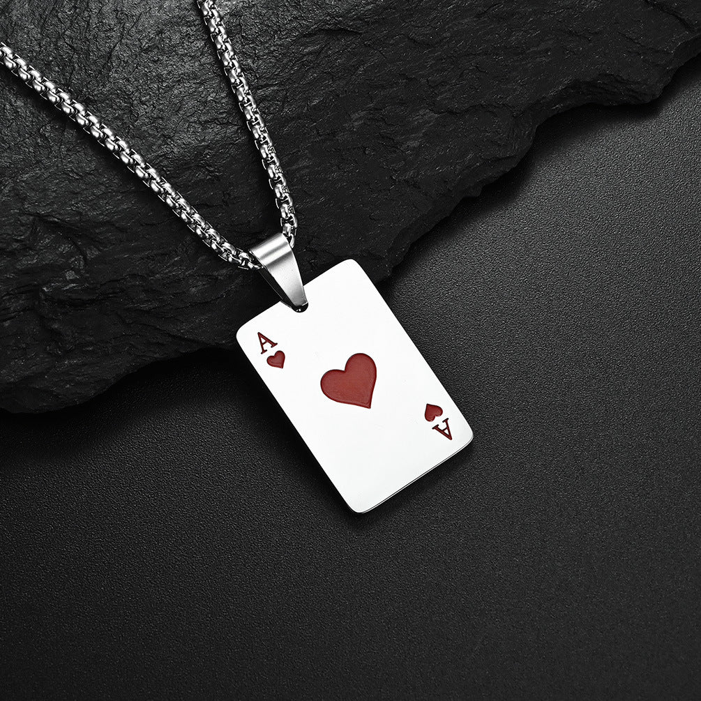 Planderful Personalized Playing Card Necklace Titanium Steel Ace Spades Ace Hearts Pendant For Card Game Lovers