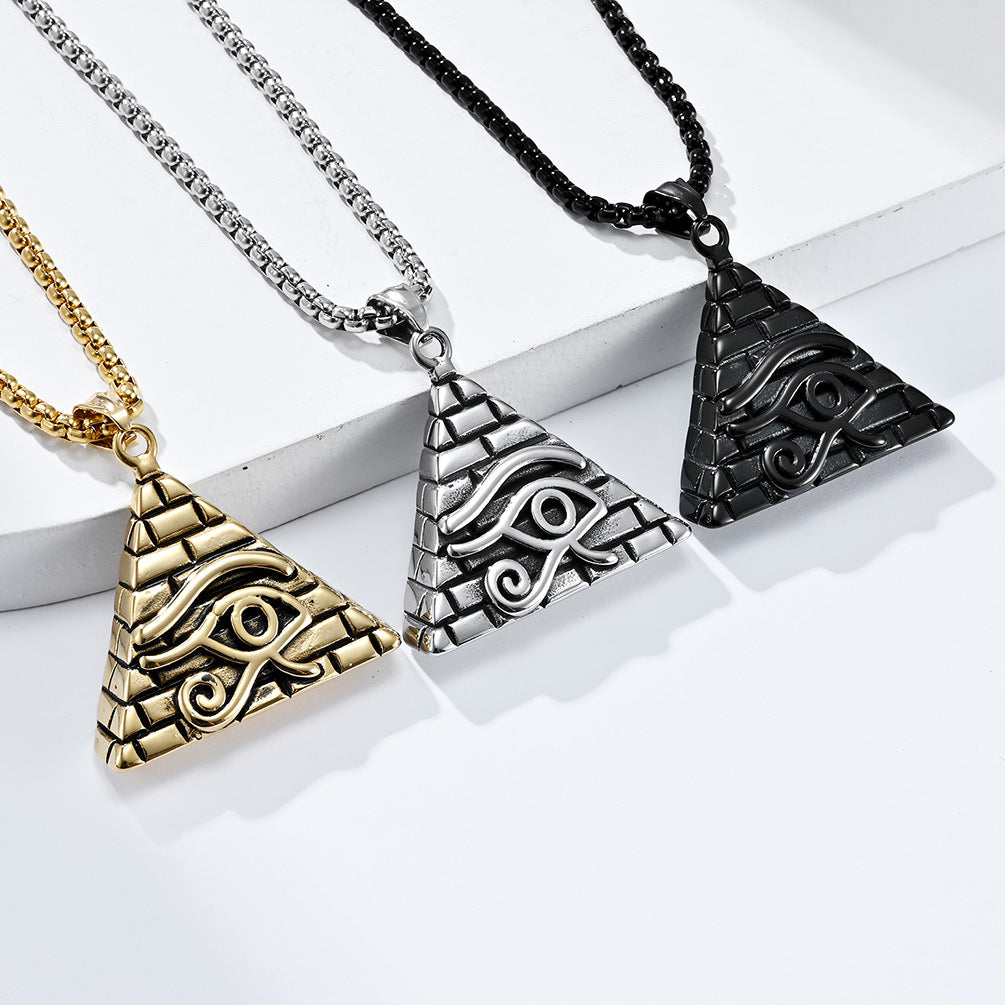 Ancient Egyptian Pyramid Eye of Horus Titanium Steel Necklace