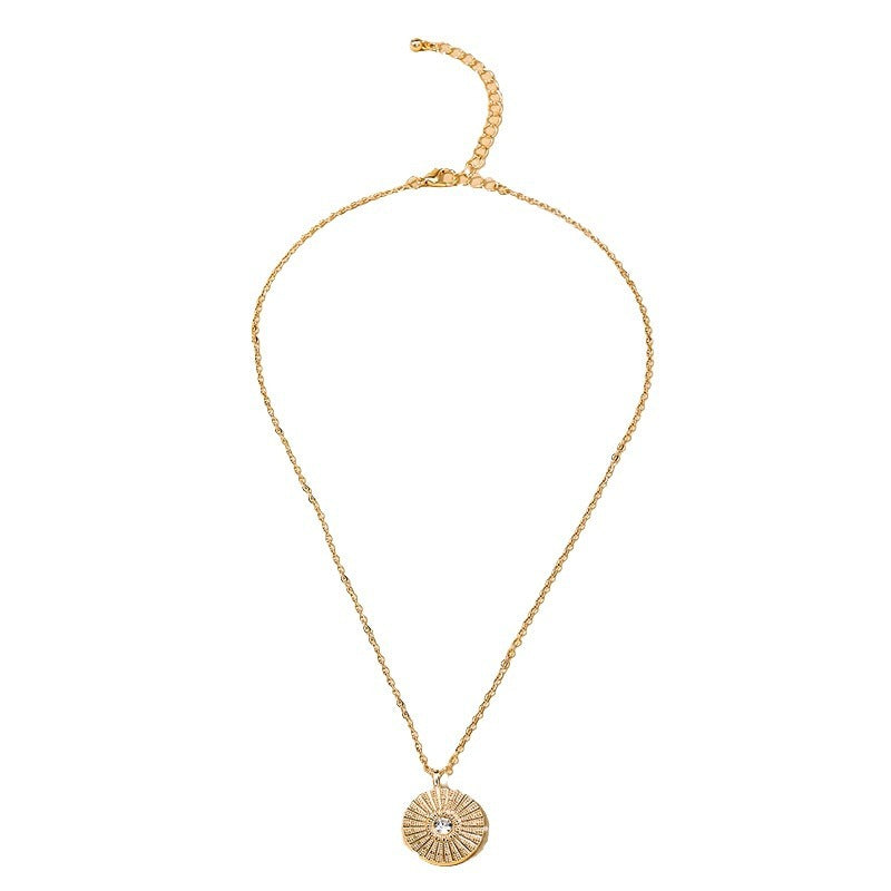 Vintage Style Metal Pendant Necklace with Sparkling Round Texture