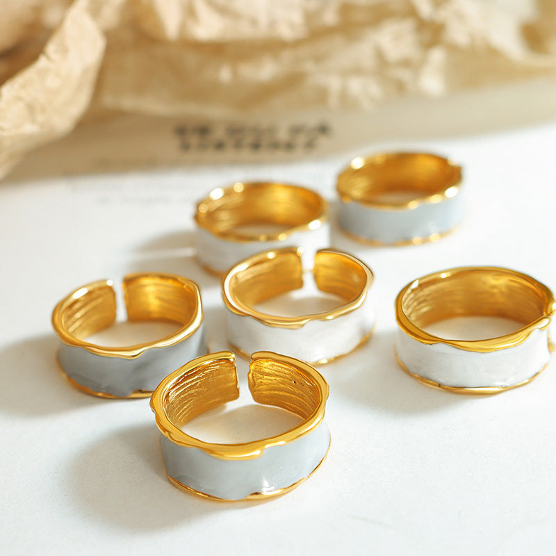 Niche Fashion Titanium Steel Open Ring in Morandi Blue and White