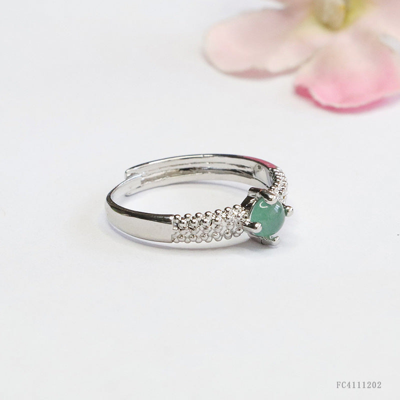 Icy Blue Jadeite Cabochon Claw-Set Ring