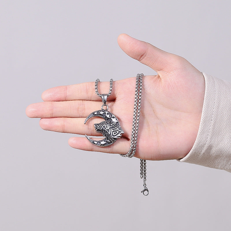 Steel Necklace – Vintage Wolf Head Pendant