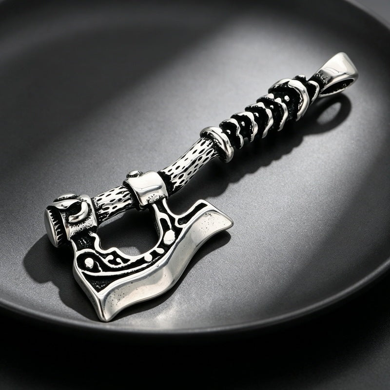 Viking Weapon Tomahawk Short Sword Titanium Steel Pendant Vintage Celtic Skull Axe Knife Necklace