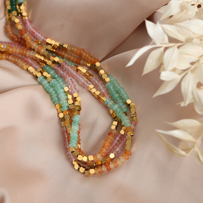 Colorful Tianhe Stone Crystal Abacus Beads Necklace: Handmade High-End Jewelry