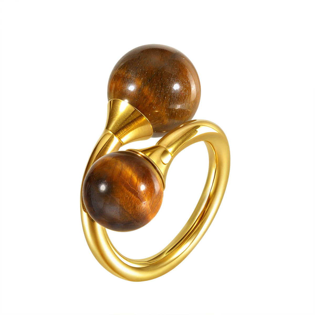 Titanium Steel – Hot-Selling Women's Stainless Steel Gold-Plated Natural Tiger's Eye Open Ring
