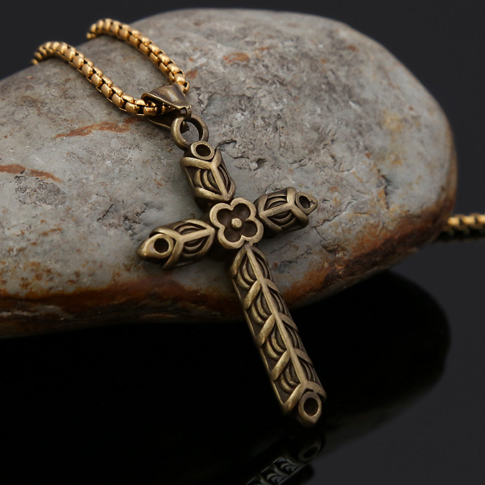 Nordic Vintage Titanium Steel Cross Necklace for Men