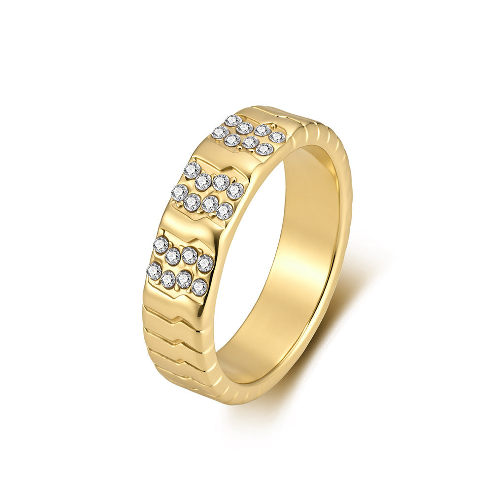 French Geometric Design Stainless Steel Gold-Plated Ring Women's