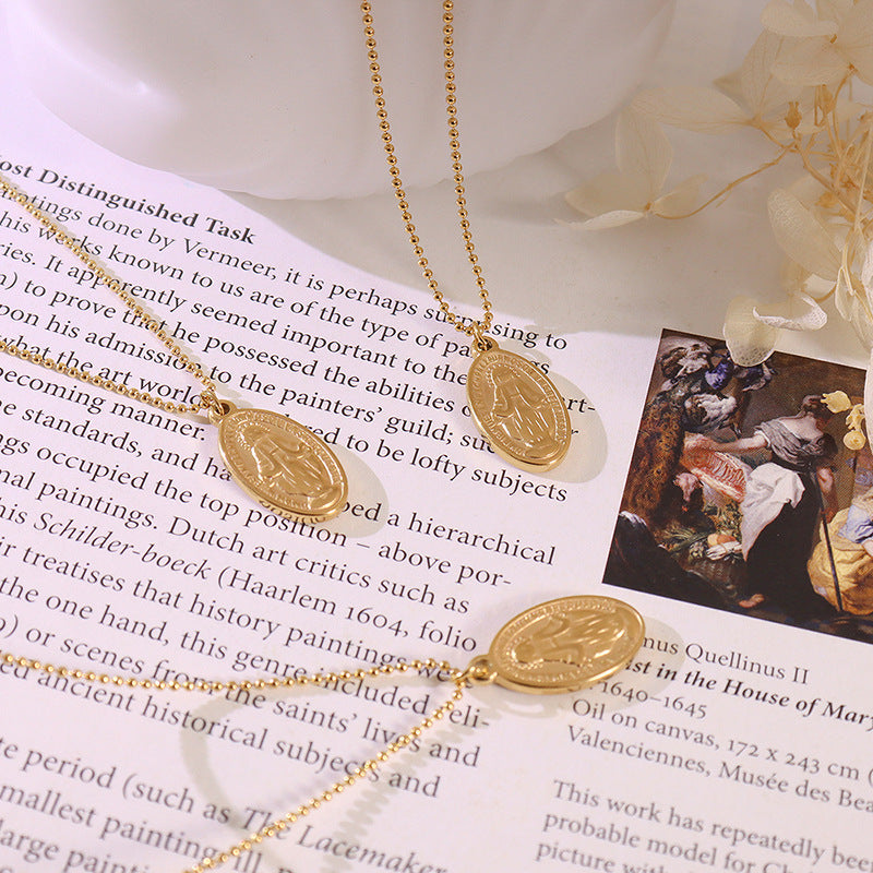 Golden Retro Portrait Pendant Necklace by Planderful - Everyday Genie Collection