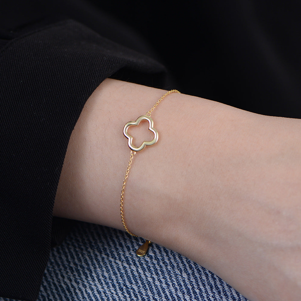 S925 Sterling Silver Simple Hollow Four-Leaf Clover Bracelet