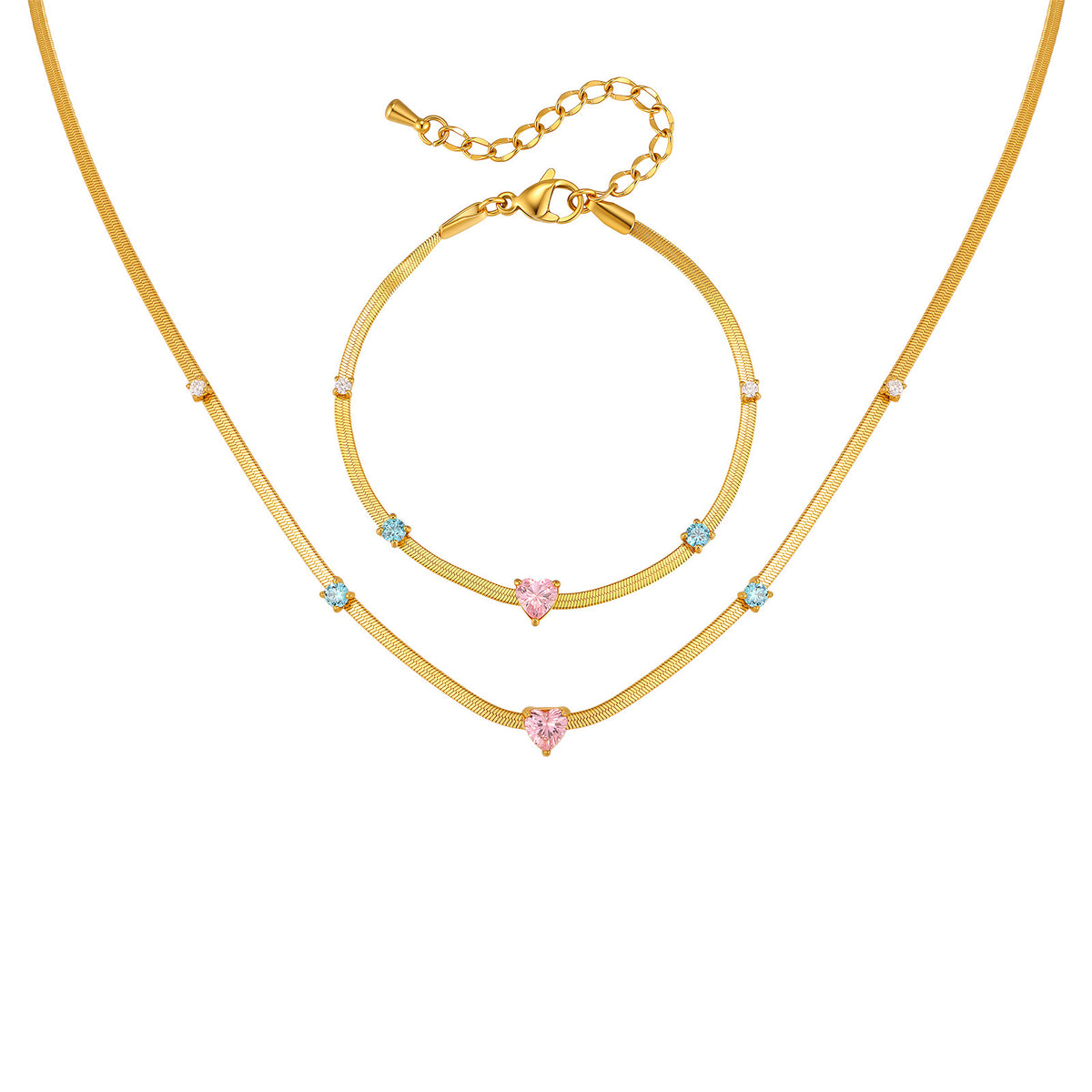 Single-Layer Clavicle Chain Stainless Steel Colored Zircon Blade Chain Women's Daily Wear Necklace
