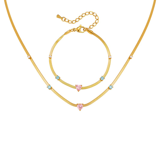 Single-Layer Clavicle Chain Stainless Steel Colored Zircon Blade Chain Women's Daily Wear Necklace