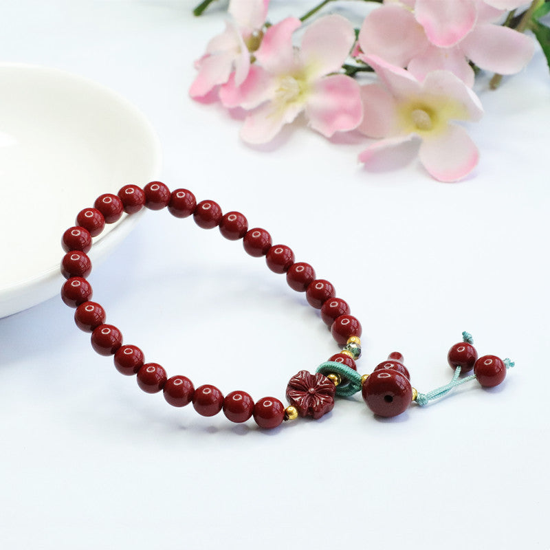 Purple Gold Sand Peach Blossom Gourd Tassel Sterling Silver Bracelet