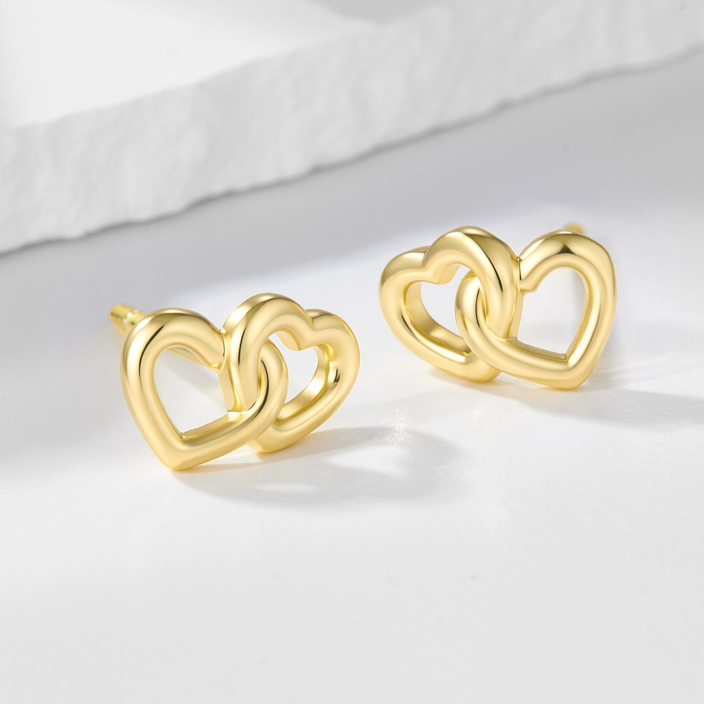 S925 Sterling Silver Small Fresh Love Design Stud Earrings Exquisite Heart-To-Heart Print Sweet