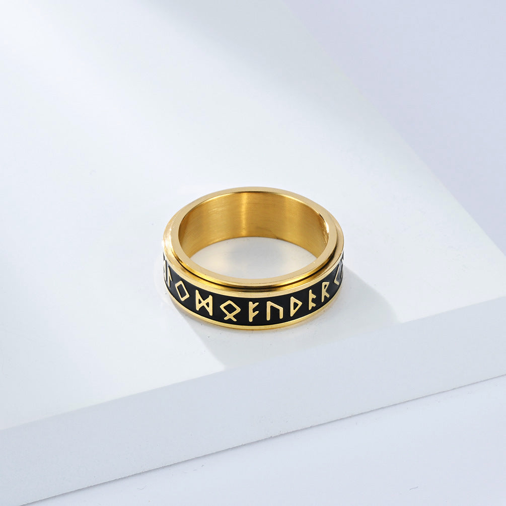 Planderful Viking Text Titanium Steel Rotating Ring For Men