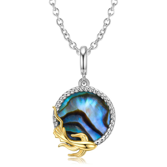 Sparkling Blue Circle Pendant with Goldfish Silver Necklace