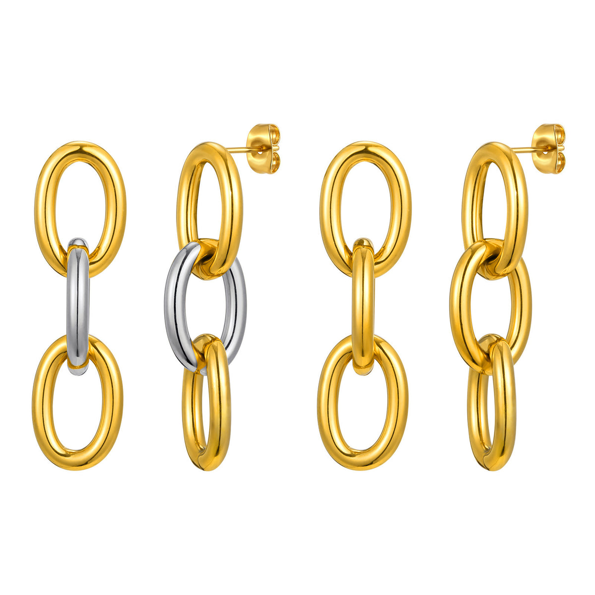 Two-Tone Triple Oval-Link Drop Earrings