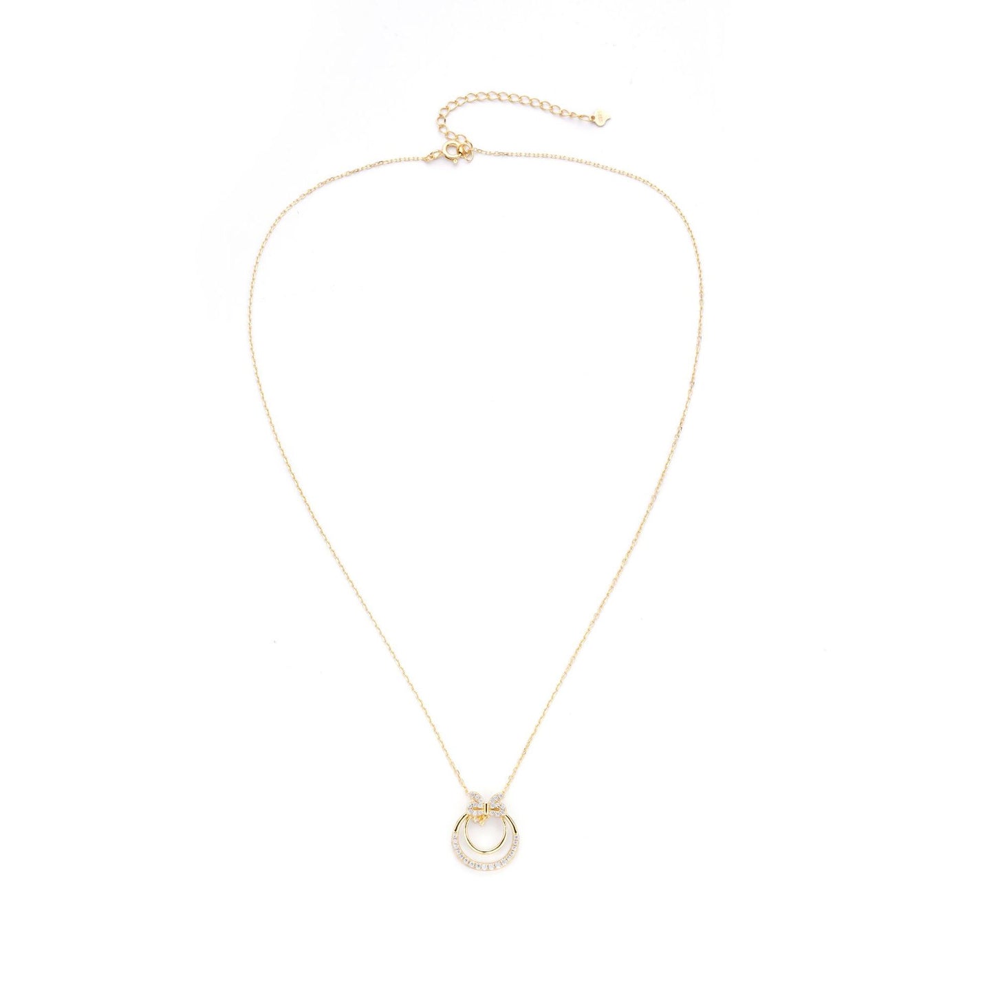 Korean Girly S925 Sterling Silver Geometric Bow Pendant Necklace