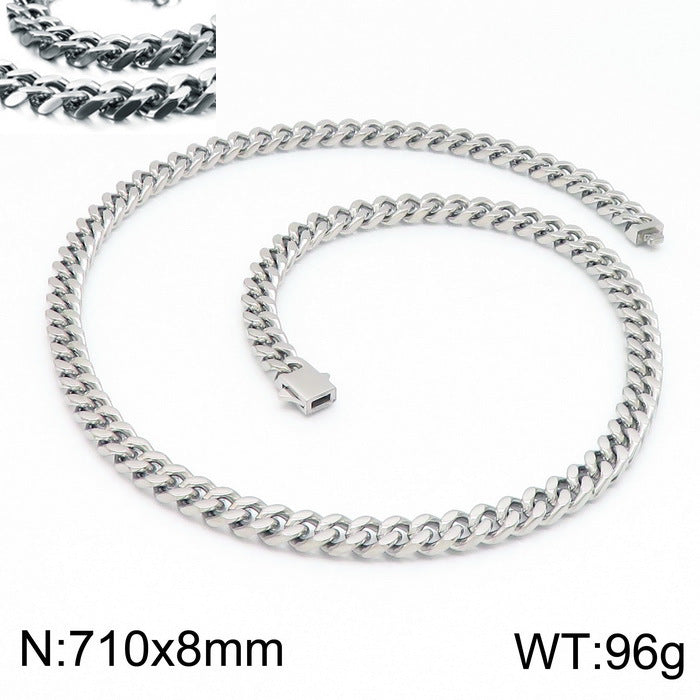 Stainless Steel Cuban Chain Bracelet, Rock Street Men's Vacuum Plated Four-Sided Grinding Square Necklace