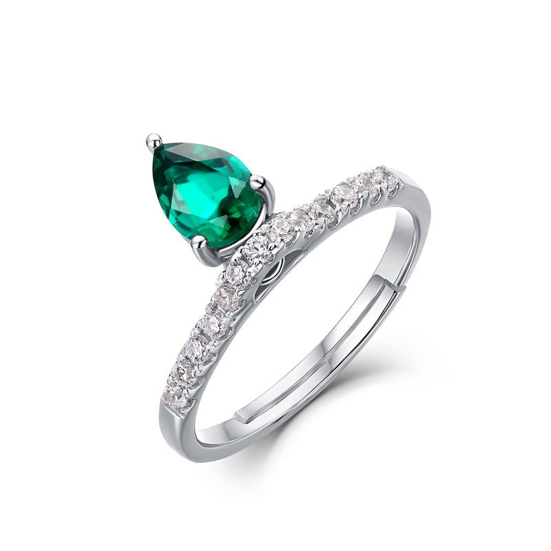 Planderful Pear-Cut Lab-Grown Emerald Sterling Silver Ring – Style 1