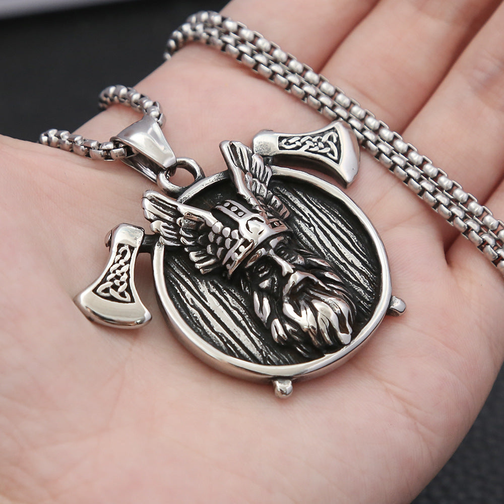 Nordic Viking Double Axe Titanium Steel Necklace Pendant Men