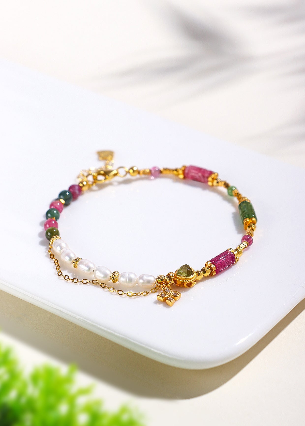 Planderful Fortune's Favor Bracelet – Elegant Tourmaline and Pearl Design