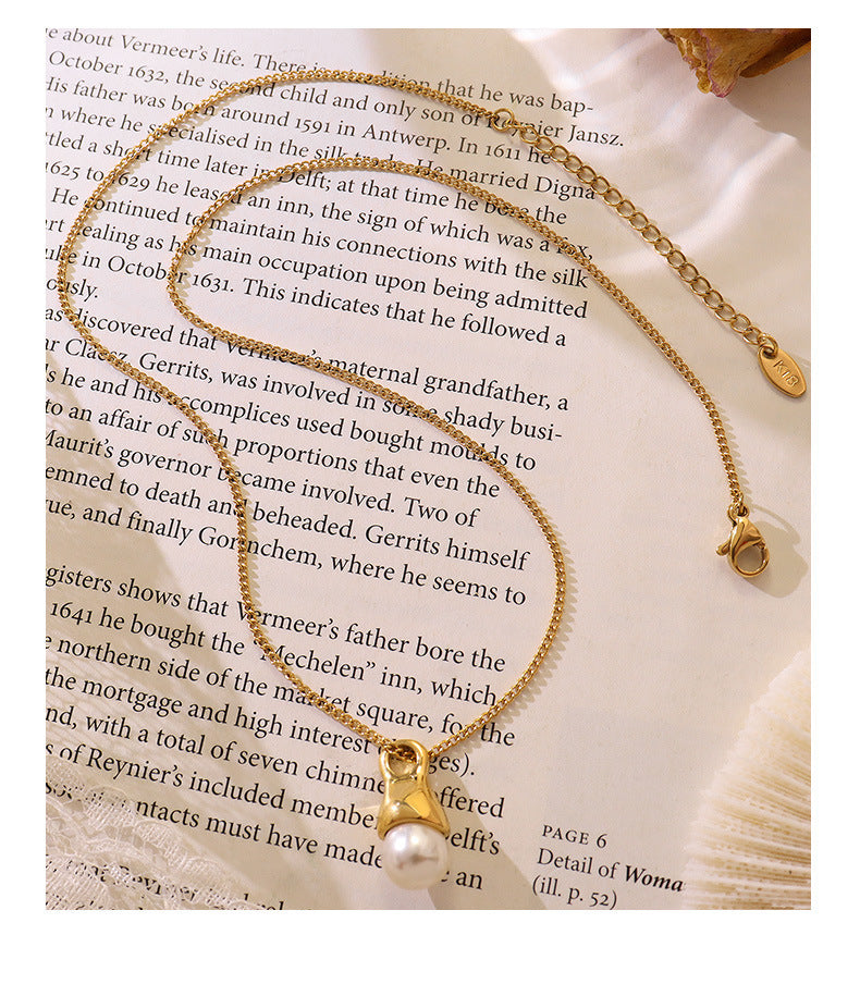 Baroque Pearl Collarbone Necklace crafted from Titanium Steel