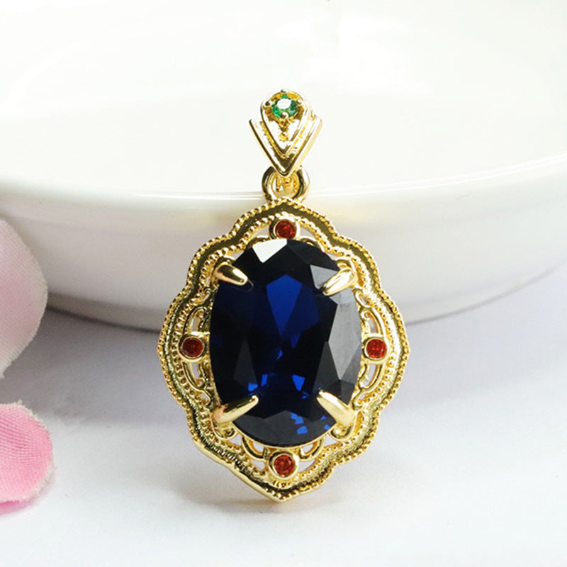 Lab-Grown Blue Spinel Petal Pendant — No Chain