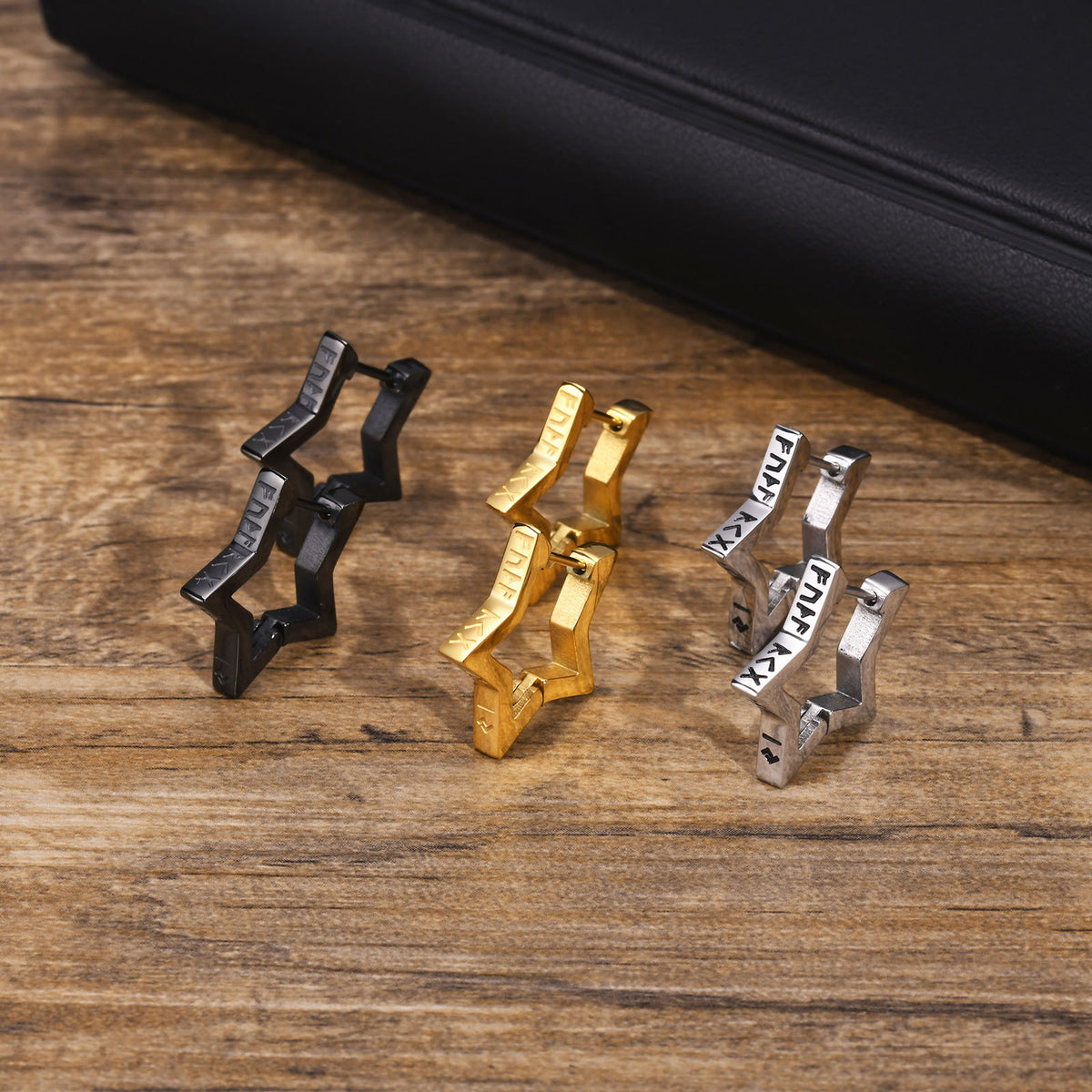 Gold Viking Rune Lightning-Bolt Earrings