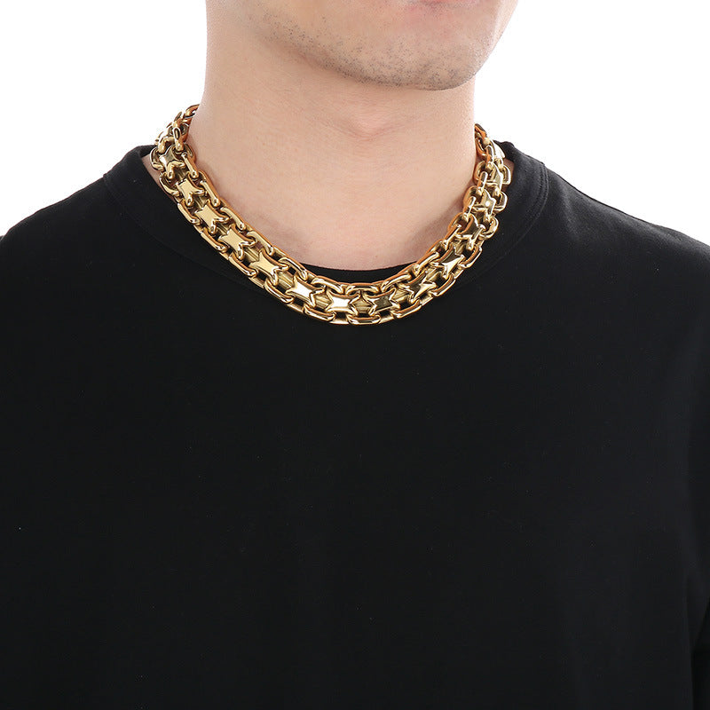 Retro Hollow Neck Chain Titanium Steel Men Necklace