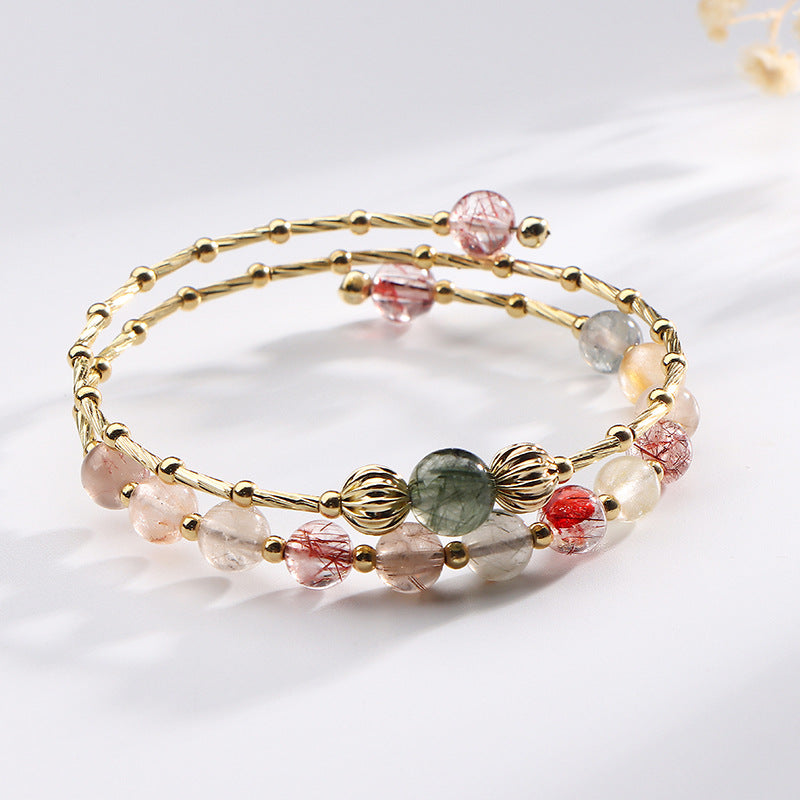 Colorful Hair Crystal Bracelet for Women - Sterling Silver and Korean Edition, Simple Light Luxury Style