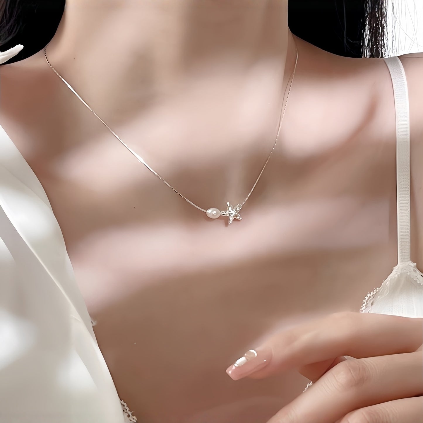 Planderful Sterling Silver Starfish Necklace With Freshwater Pearl Pendant For Girls Delicate Everyday Jewelry