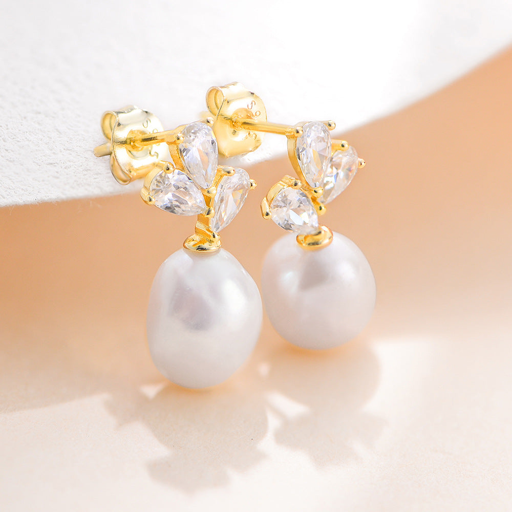 Planderful Pearl Pendant Earrings S925 Sterling Silver Natural Pearl With Zircon For Women High End Luxury