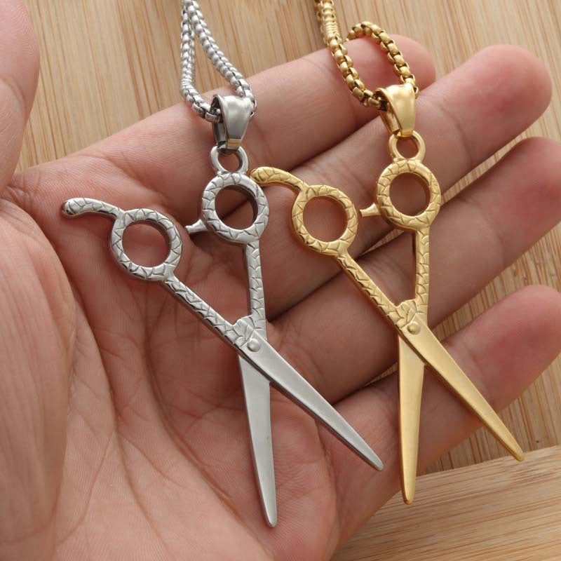 Titanium Steel Scissors Pendant Necklace for Men - Retro Punk Hairstylist Jewelry