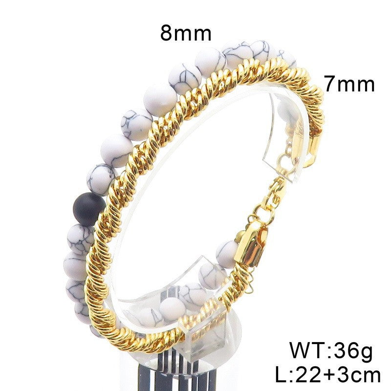 Planderful Mens Turquoise Agate Stainless Steel Bracelet