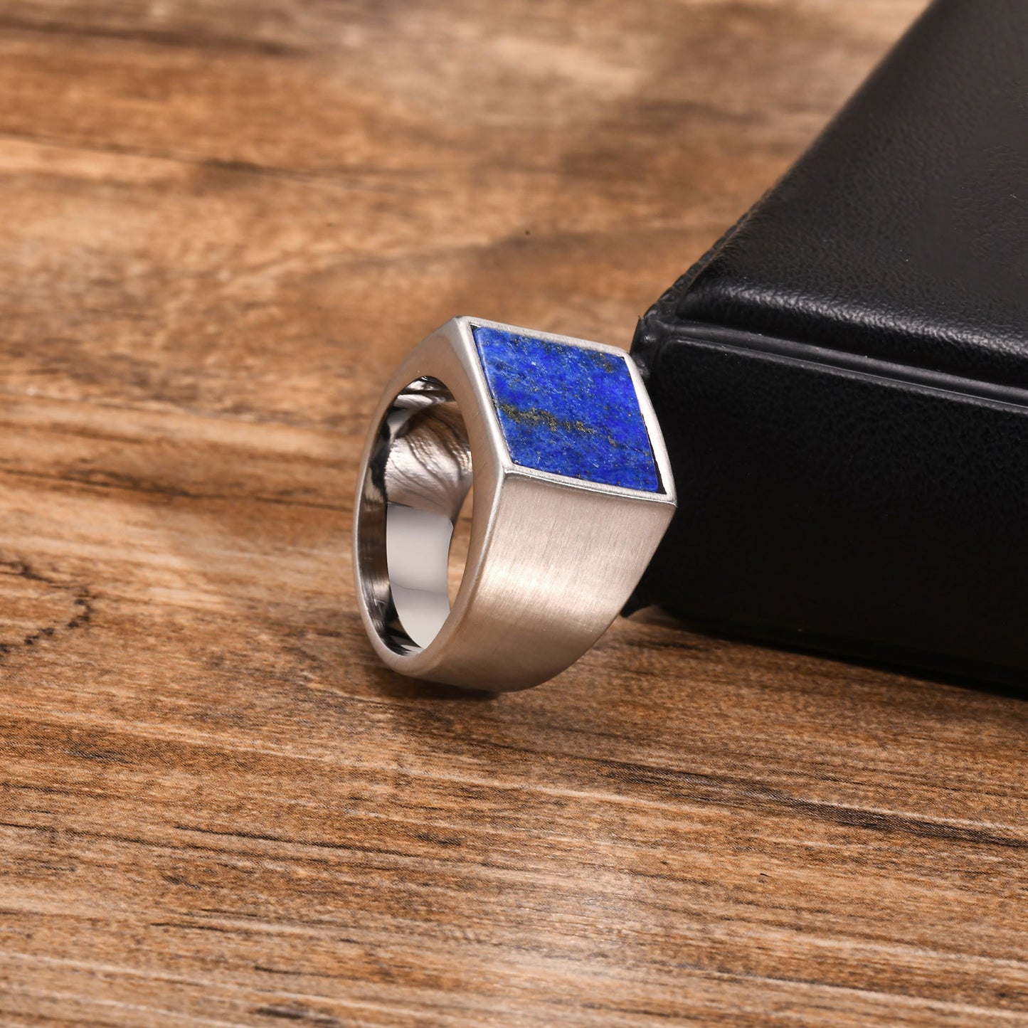 Retro Mens Punk Turquoise Titanium Steel Chain Ring